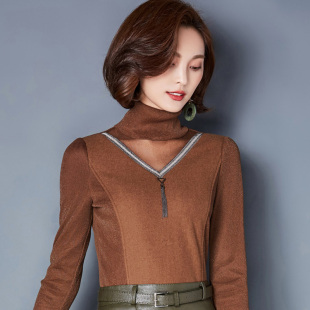 2016冬装新款上衣T恤女 韩版修身长袖纯色打底衫加绒加厚高领小衫