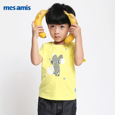 蒙蒙摩米男童短袖t恤夏季纯棉宝宝小童休闲卡通印花圆领上衣1-3岁
