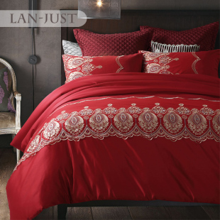 正品 美式长绒棉刺绣四件套 欧式床单全棉床上用品1.8/2.0m床双人