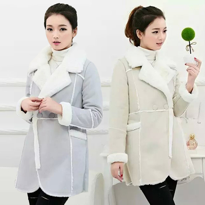2015冬装新款韩版鹿皮绒拼接卡兔毛棉衣中长款显瘦加厚大码外套潮