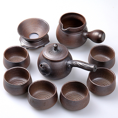 琨德柴烧功夫整套茶具套装粗陶陶制复古日式手工拉胚茶壶茶杯特价