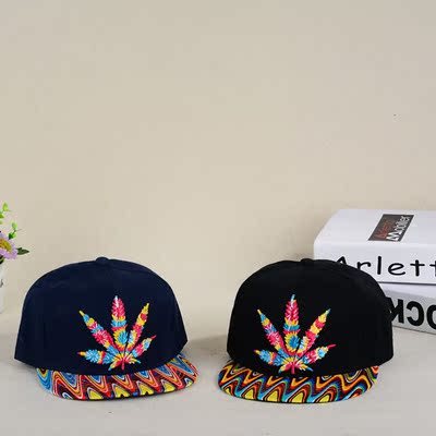 韩版新款彩色麻叶平沿帽子嘻哈帽男女士枫叶嘻哈街舞棒球帽潮包邮