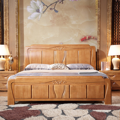 松上 全实木床1.8米新中式现代简约高箱储物床高档雕花床卧室婚床