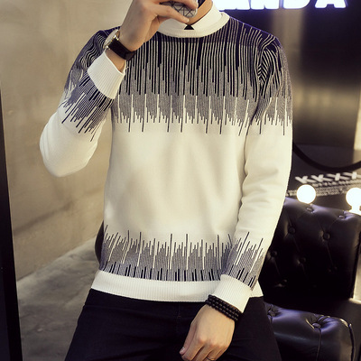 新款韩版流行男装长袖套头修身毛衣拼色大码潮流时尚针织衫港仔风