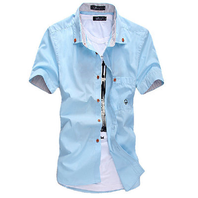 2016夏新款男士男装短袖衬衫修身型英伦休闲韩版青年青少年衬衣服