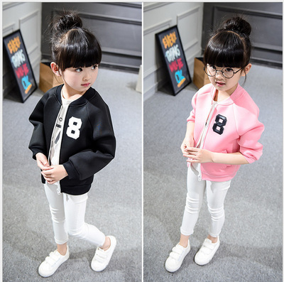 童装一件代发 2016秋款女童绣数字棒球服夹克拉链开衫外套