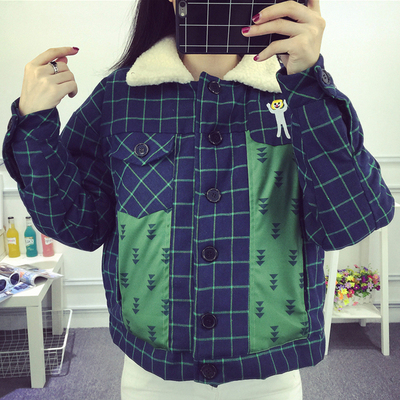 2016冬装新款甜美学院风格子棉衣女学生棉袄韩版短款加厚棉服外套