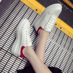 2016新款时尚百搭韩版夏季女白色透气学生板鞋平跟系带圆头运动鞋