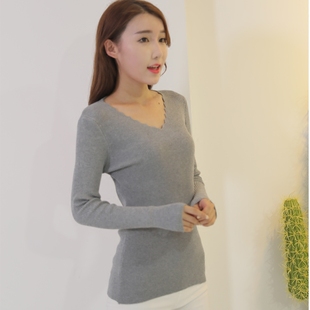 秋冬新款韩版针织衫女套头纯色长袖修身短款T恤女毛衣打底衫上衣