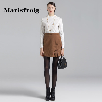 Marisfrolg玛丝菲尔 复古中裙不对称压褶 专柜正品秋季新女装