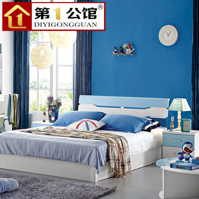 青少年床儿童房家具组合套装1.5米儿童床男孩小床单人床多功能蓝