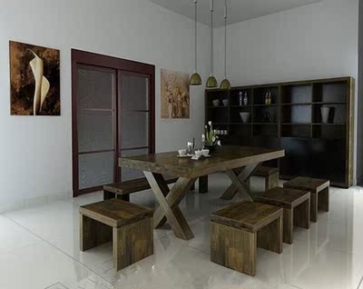 美式乡村复古实木餐桌办公桌高档复古北欧风格泡茶桌咖啡桌凳子