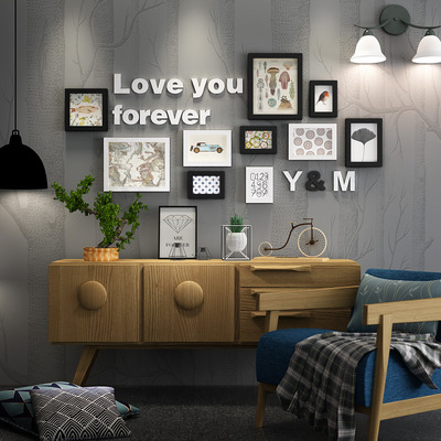 美式实木相框创意照片墙墙饰个性现代简约客厅卧室相框组合背景墙