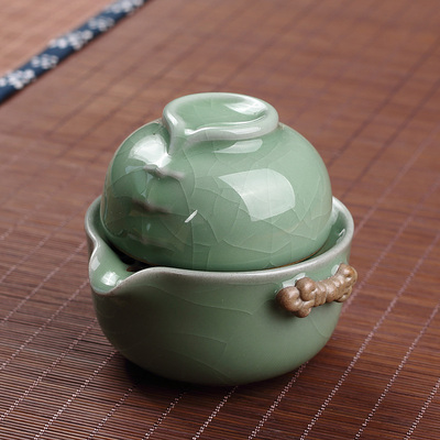 萧家瓷坊哥窑旅行快客杯一壶一杯便携旅行茶具可养开片陶瓷随身杯