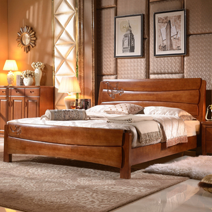 中式全实木床1.5米 1.8米双人床 雕花储物白色婚床 卧室家具