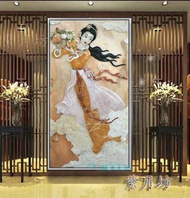 新古典中式家居客厅玄关装饰人物有框挂画酒店会所墙壁画仙女散花