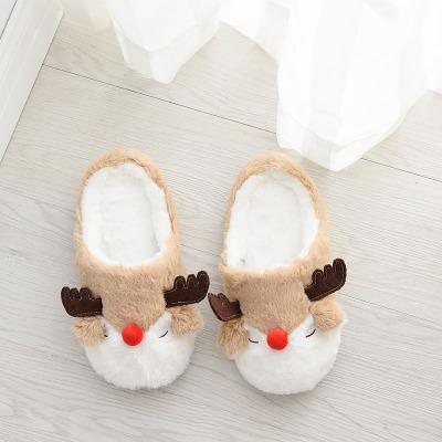 圣诞麋鹿秋冬季保暖棉拖鞋女士可爱日式防滑厚底保暖家居鞋