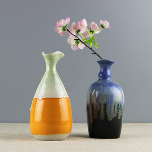 手工陶泥花器水养绿萝陶瓷花瓶花插景德镇创意颜色釉现代装饰瓷器