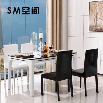 现代简约钢化玻璃餐桌椅组合小户型客厅创意圆形餐桌带转盘饭桌