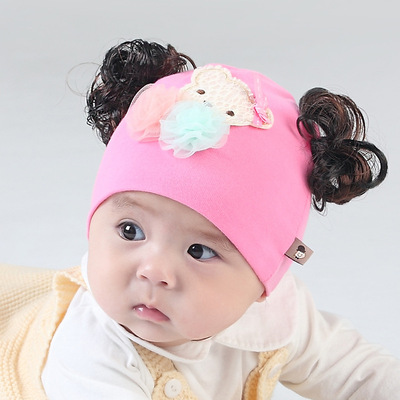 宝宝帽子0-3-6个月婴儿帽子新生儿假发套头帽男女童婴幼儿秋冬季