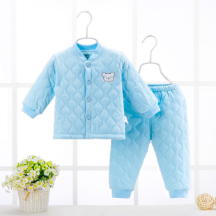 新生儿套装婴幼儿保暖夹棉2件套冬薄棉长袖衣服宝宝绗棉纯棉棉袄