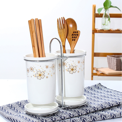 创意防霉沥水筷子盒韩式陶瓷双筒筷子筒筷子笼架厨房餐具架笼托桶