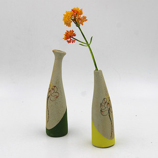 粗陶陶瓷小花瓶 创意手绘花插景德镇软装饰品陶艺摆件水培花器