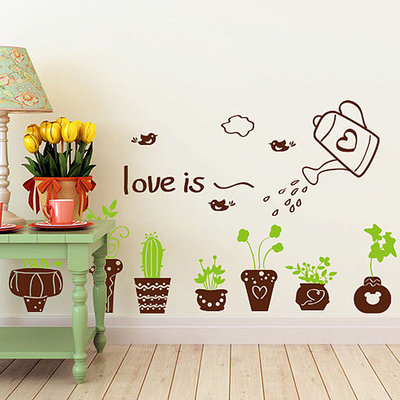 绿色植物盆栽墙贴墙脚线装饰贴纸田园沙发背景墙楼梯墙面装饰贴画