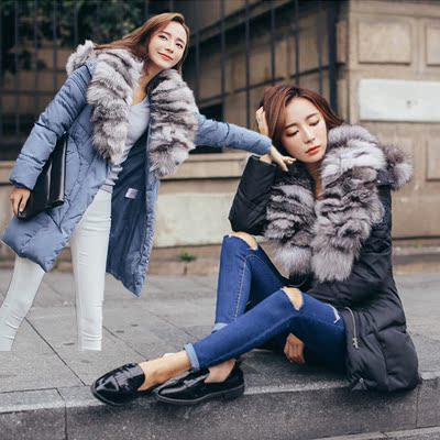 2016冬季新款韩版修身显瘦连帽女装中长款白鸭绒羽绒服纯色外套潮