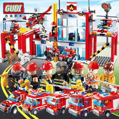 兼容乐高拼装积木 玩具古迪警察城市系列消防局儿童益智组装飞机