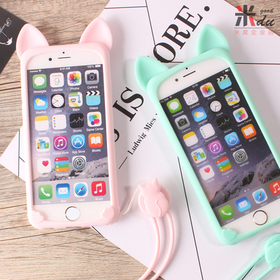 猫咪苹果6s手机壳挂绳iPhone6plus硅胶软套7/5se卡通可爱日韩女款