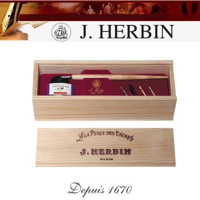 法国 J.Herbin 蘸水笔套装 5支笔尖+1瓶 送礼 木制礼盒