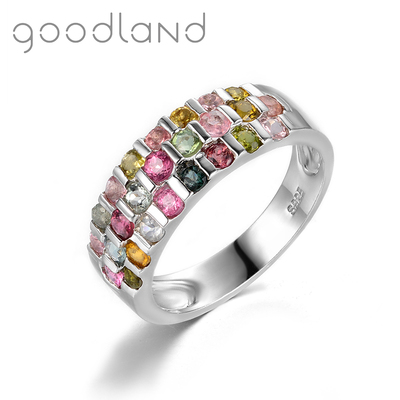 goodland 天然碧玺戒指女款s925纯银彩色宝石镶嵌特色彩宝指环