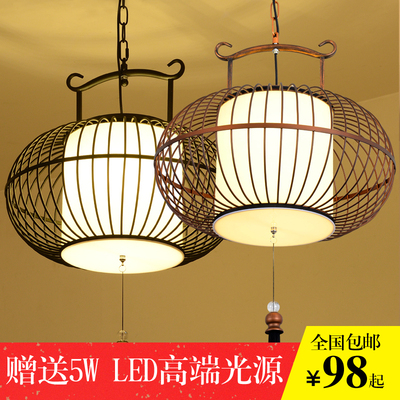 新中式吊灯简约创意仿古酒店茶楼餐厅鸟笼吊灯过道阳台铁艺灯笼灯