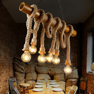 美式麻绳吊灯创意竹筒个性复古艺术吊灯餐厅酒吧台咖啡厅农家乐灯