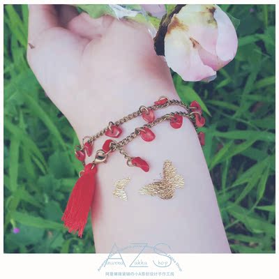 「守护」创意原创手工设计  古风饰品  仿红珊瑚手链  少女流苏款