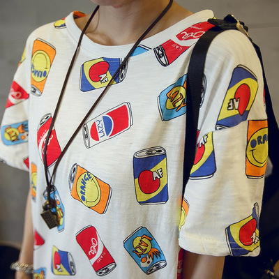 2016韩范新款女装嘻哈印花短袖立体裁剪t恤