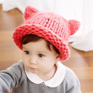 韩版婴儿男女童0-6-12个月手工针织保暖毛线帽新生宝宝帽子秋冬潮