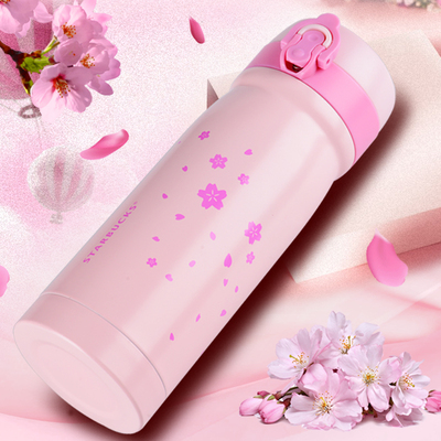 日本星巴克樱花粉色直身跳弹型随身不锈钢保温杯随行杯咖啡杯水杯