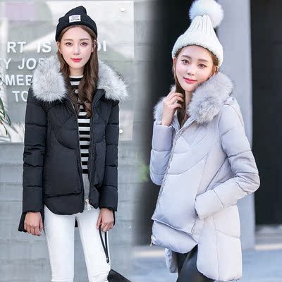 2016冬季韩版新款修身时尚A字型中长棉衣女款大毛领外套防寒服