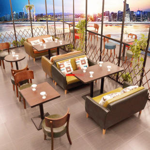 定制新款西餐厅奶茶桌椅组合咖啡厅甜品店沙发洽谈休闲沙发