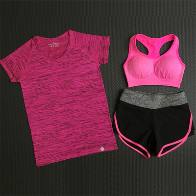 春夏季健身房运动服女套装跑步衣服专业瑜伽服背心短袖显瘦三件套