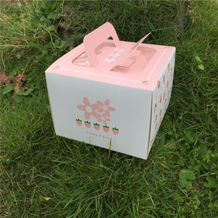 批发烘焙透明包装粉色草莓手提奶酪盒特价4寸芝士蛋糕盒送底托
