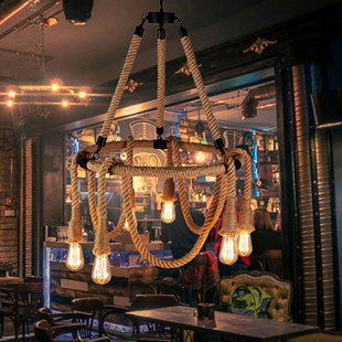 复古酒吧北欧铁艺创意艺术麻绳吊灯美式网吧复古简约loft餐厅灯具
