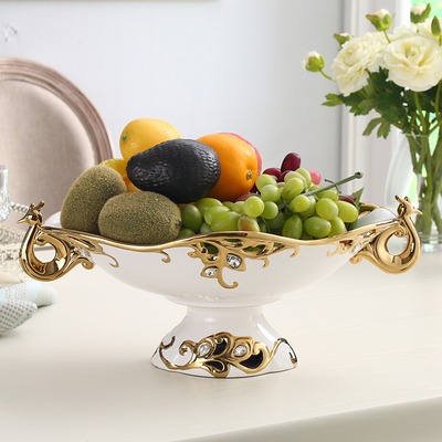 欧式陶瓷水果盘奢华双耳大号果碗果篓创意家居客厅茶几装饰品摆件