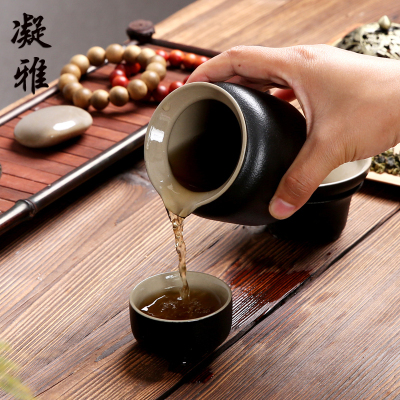 凝雅功夫茶具粗陶公道杯石头釉黑陶家用公杯茶海黑禅风创意台湾