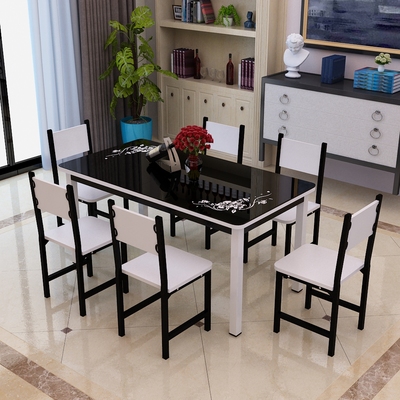 简约现代钢化玻璃餐桌椅组合4人6人家用小户型饭桌长方形快餐桌椅