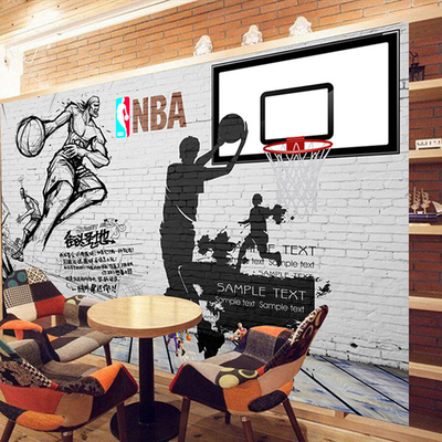 复古白色木纹nba篮球背景墙酒吧背景墙电视背景墙沙发背景墙壁画