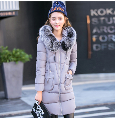 2016冬季韩版新款修身时尚中长加厚棉衣女款大毛领棉袄外套防寒服
