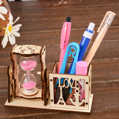 儿童沙漏计时器创意木质笔筒桌面摆件情侣学生生日礼品LOVE装饰品
